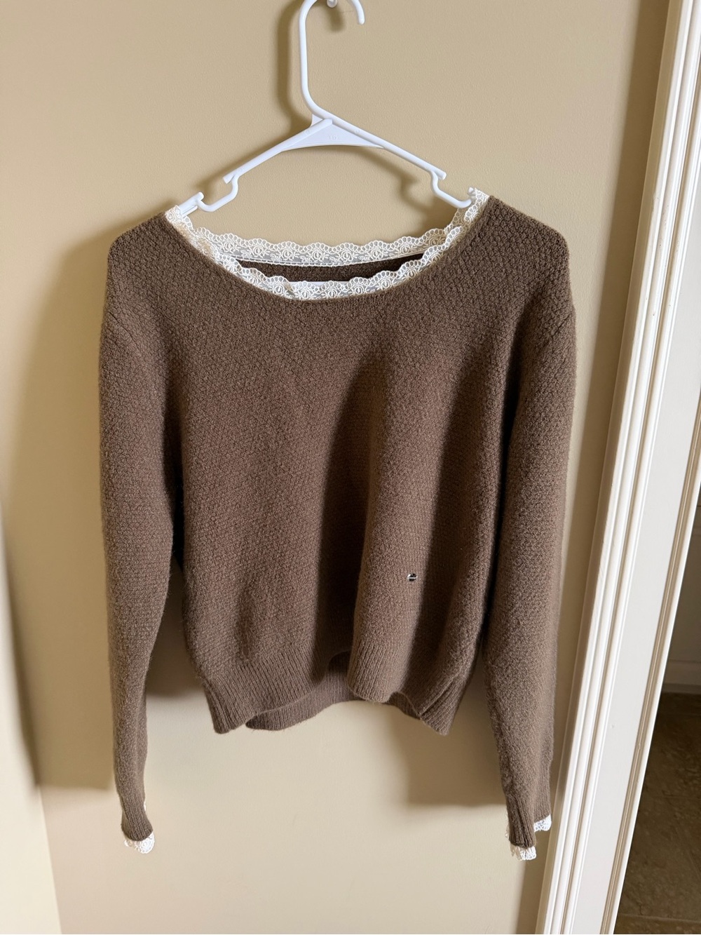 Brown Lace-Trim Women's Sweater